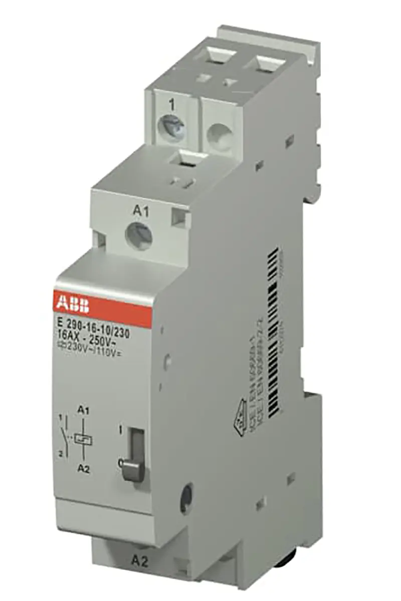 Produktfoto 1 von ABB E290-16-10/230 110 V dc, 230V ac Spule 1-poliger Schließer für DIN-Schienen 16A Bistabiles Relais