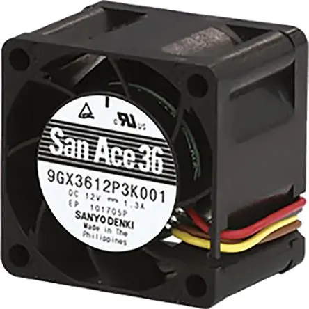 Produktfoto 1 von Sanyo Denki 9GX Axiallüfter, Kugel, 12V dc / 15.6 W 1.3 A, 24000 U/min, 24.4 cfm 36 mm 36mm 28 mm