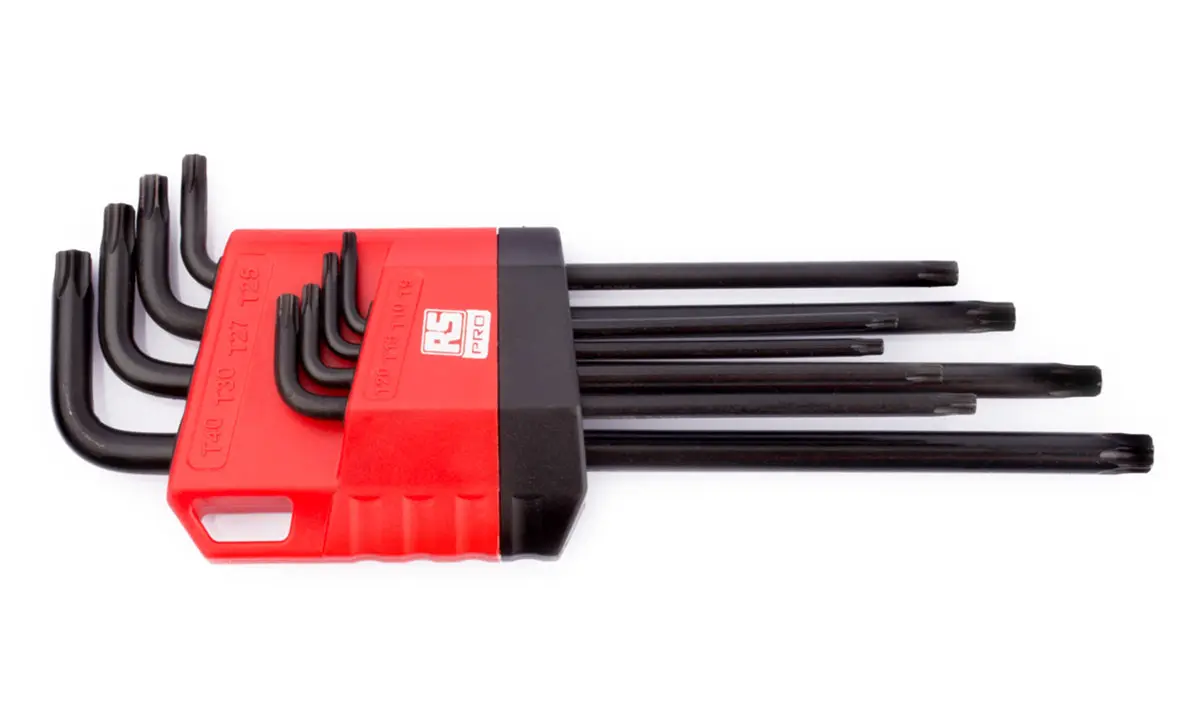 Produktfoto 1 von RS PRO TORX®-Schlüsselsatz L Lang, CrMo-Stahl 8, T10, T15, T20, T25, T27, T30, T40, T9
