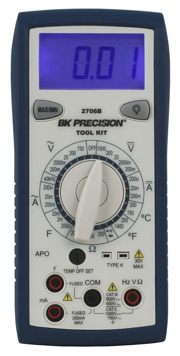 Produktfoto 1 von BK Precision Tragbar Digital Multimeter, CAT III, CAT 750 V ac / 200 mA dc 200 mA