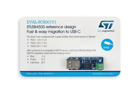 Produktfoto 1 von STMicroelectronics STUSB4500 Entwicklungskits Interface, Schnelle und einfache Migration von DC Barrel zu Typ-C
