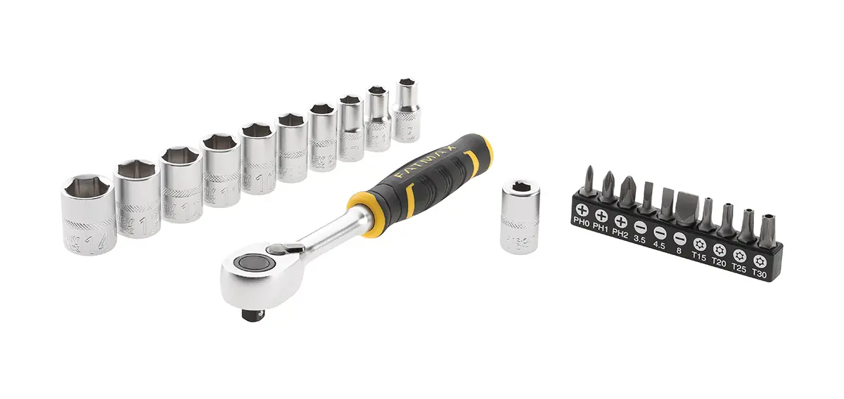 Produktfoto 1 von Stanley 1/4 in Vierkant 12-Kant 5.5 to 14 mm, PH0 to PH2, T15 to T30 22-teilig