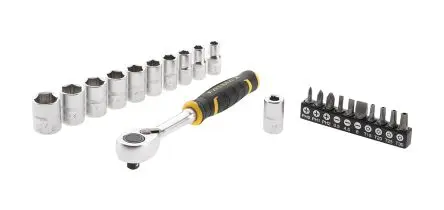 Produktfoto 1 von Stanley Steckschlüsselsatz 1/4 in Vierkant 12-Kant 5.5 to 14 mm, PH0 to PH2, T15 to T30 22-teilig