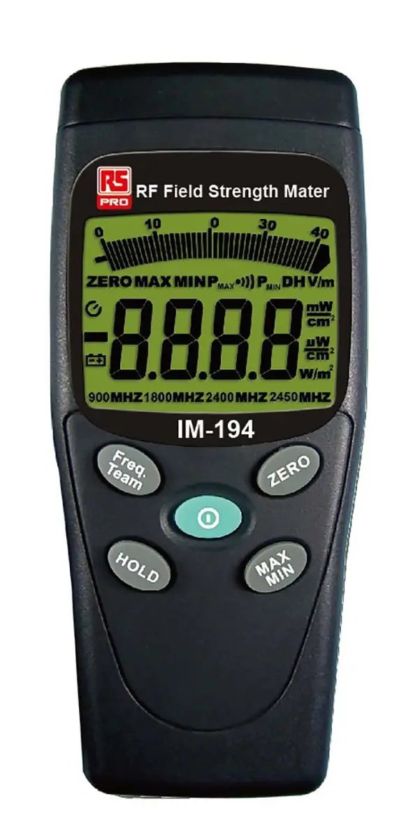 Produktfoto 1 von RS PRO Emissionsdetektor für Mikrowelle ±2 dB 20/200/2000 mG Batterie
