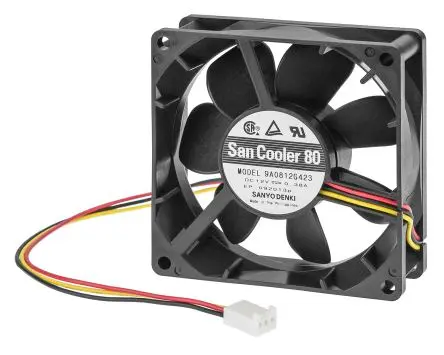 Produktfoto 1 von Sanyo Denki 9A08 Axiallüfter, Kugel, 12V dc / 4.56 W 380 mA, 4500 U/min, 53 cfm 80 mm 80mm 25 mm