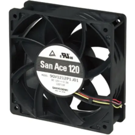 Produktfoto 1 von Sanyo Denki 9GV12 Axiallüfter, Kugel, 48V dc / 36 W 750 mA, 6400 U/min, 224 cfm 120 mm 120mm 38 mm