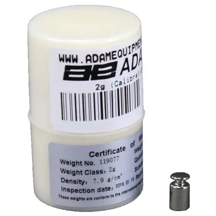Produktfoto 1 von Adam Equipment Co Ltd Prüfgewicht, 2 g, Klasse M1, Edelstahl