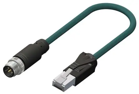 Produktfoto 1 von RS PRO Cat5e Ethernet-Kabel, 500 mm, Blaugrün Abgeschirmt Stecker, A M12 Stecker, B RJ45, Polyurethan
