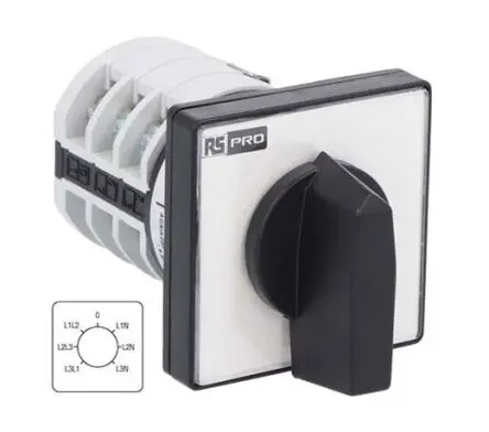 Produktfoto 1 von RS PRO Nockenschalter 20 A, 3-phasig, 7-Stufen Knopf Schraube, 45 °-Wurfwinkel