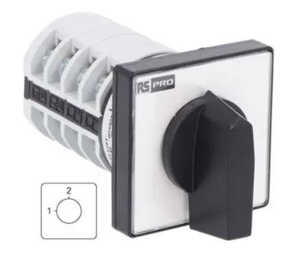 Produktfoto 1 von RS PRO Nockenschalter 20 A, 3-phasig, 2-Stufen Knopf Schraube, 90 °-Wurfwinkel