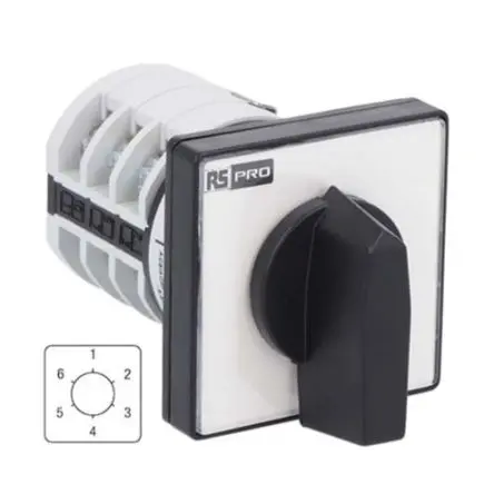 Produktfoto 1 von RS PRO Nockenschalter 20 A, 1-phasig, 6-Stufen Knopf Schraube, 60 °-Wurfwinkel