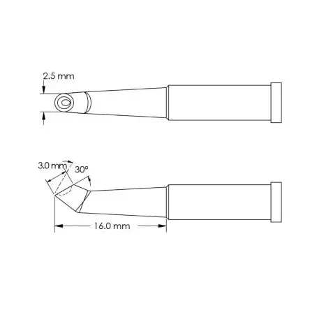 Produktfoto 1 von Metcal 16 mm Lötspitze 3 mm Angeschrägt 30 ° GT4