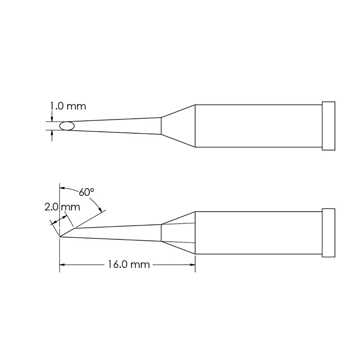 Produktfoto 1 von Metcal / GT4-HF6010S Lötspitze 1,0 x 16 mm Angeschrägt 60° GT4 für Lötkolben