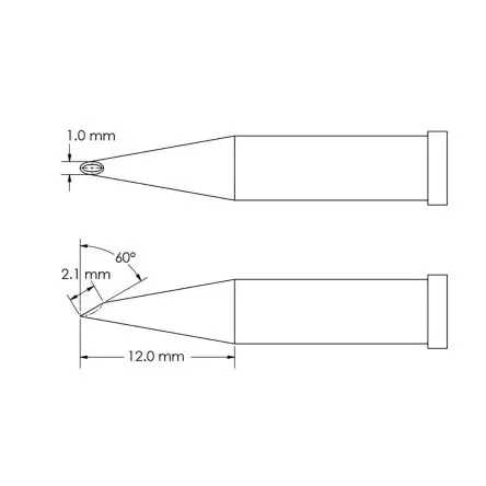 Produktfoto 1 von Metcal 12 mm Lötspitze 2.1 mm Angeschrägt 60 ° GT4