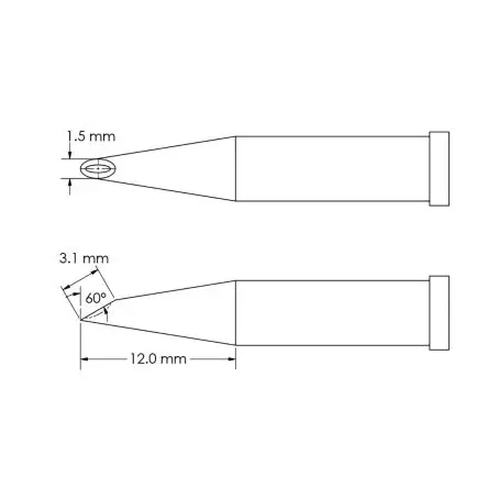 Produktfoto 1 von Metcal 12 mm Lötspitze 3.1 mm Angeschrägt 60 ° GT4