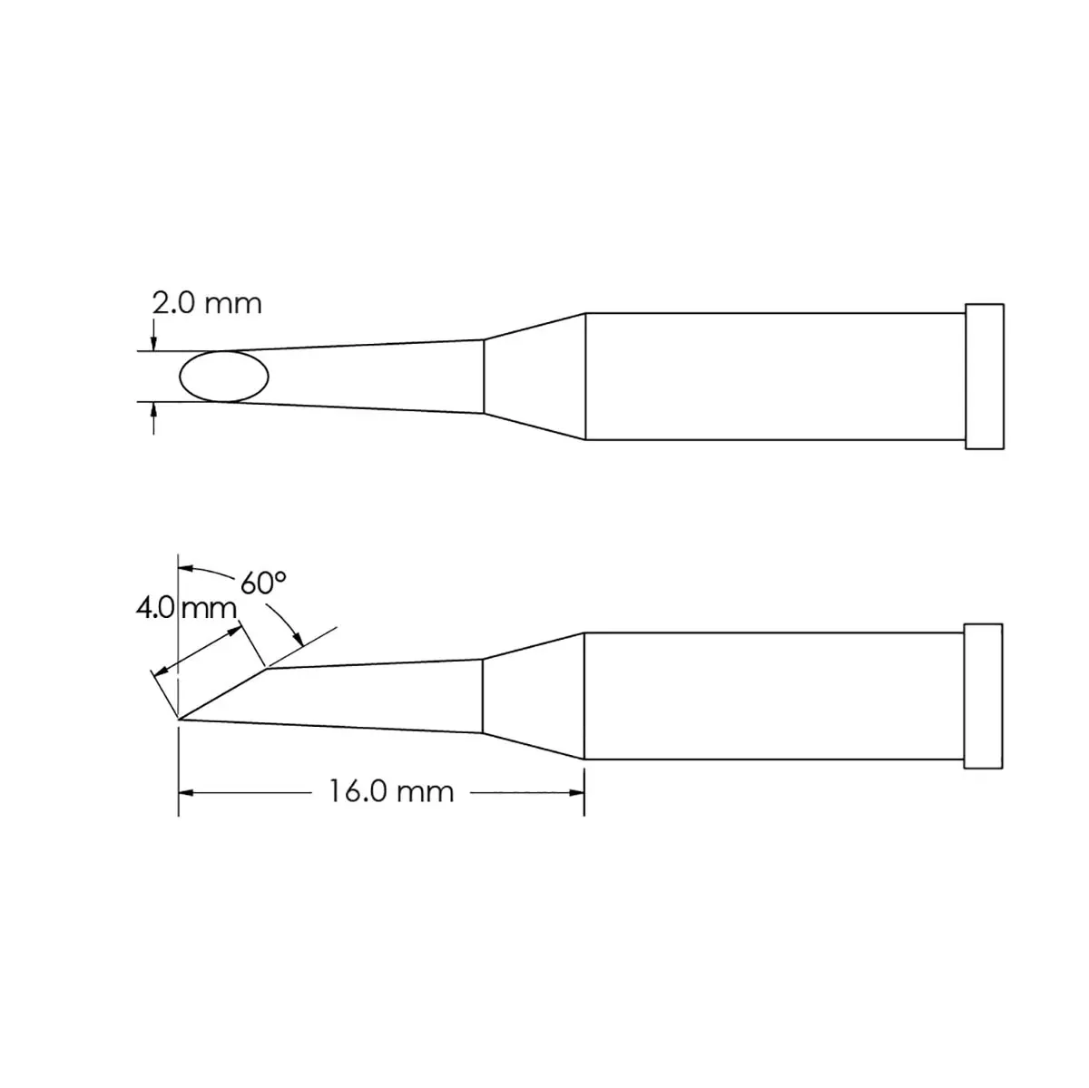 Produktfoto 1 von Metcal / GT4-HF6020S Lötspitze 2,0 x 16 mm Angeschrägt 60° GT4 für Lötkolben