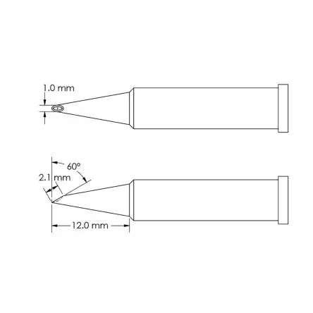 Produktfoto 1 von Metcal 12 mm Lötspitze 2.1 mm Angeschrägt 60 ° GT6