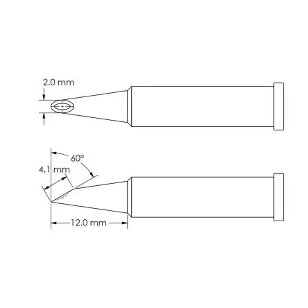 Produktfoto 1 von Metcal 12 mm Lötspitze 4.1 mm Angeschrägt 60 ° GT6