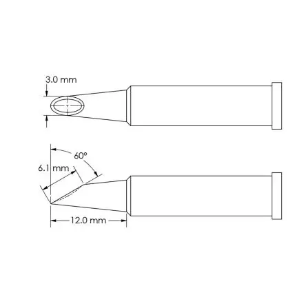 Produktfoto 1 von Metcal 12 mm Lötspitze 6.1 mm Angeschrägt 60 ° GT6