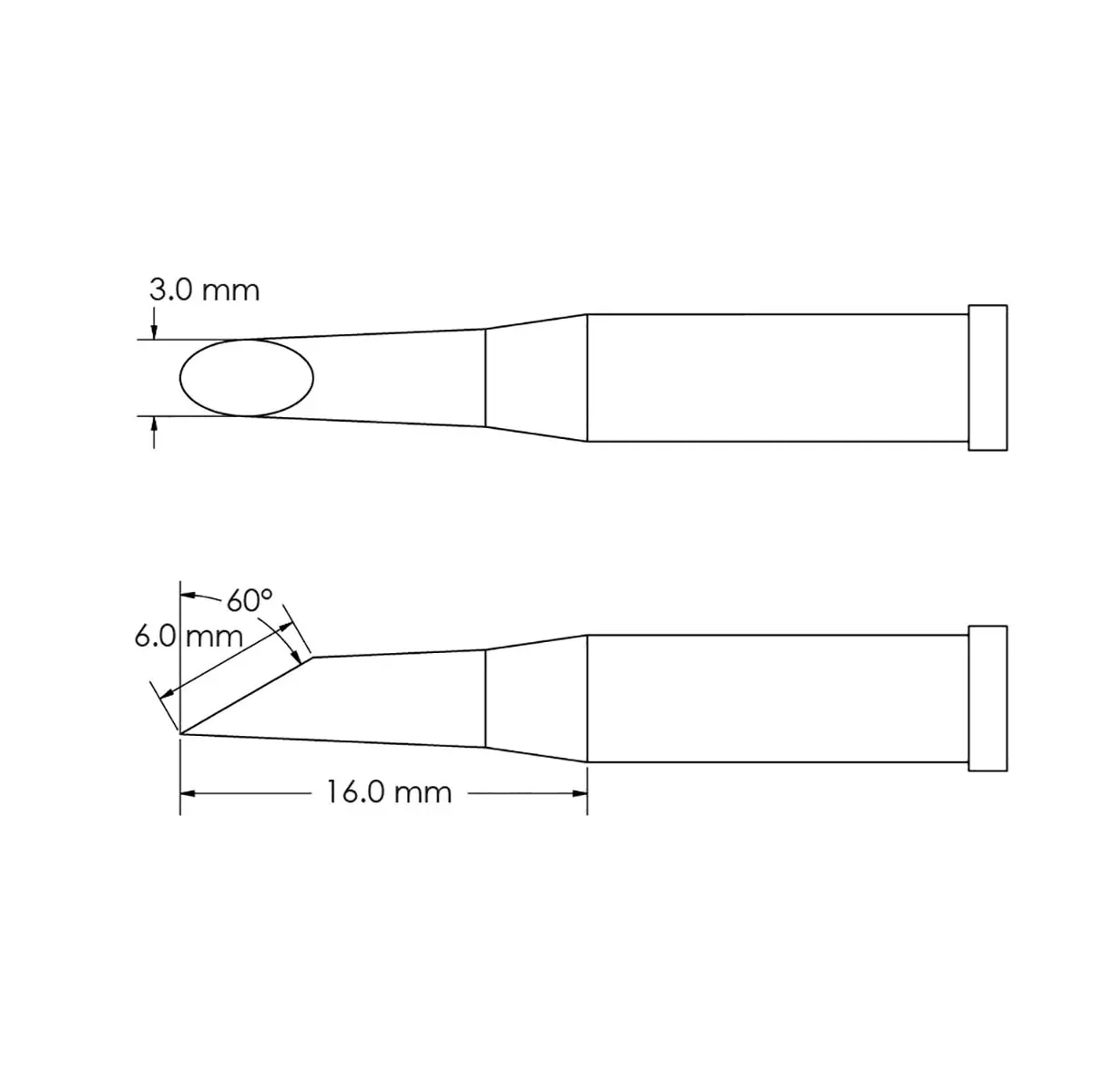 Produktfoto 1 von Metcal / GT4-HF6030S Lötspitze 3,0 x 16 mm Angeschrägt 60° GT4 für Lötkolben