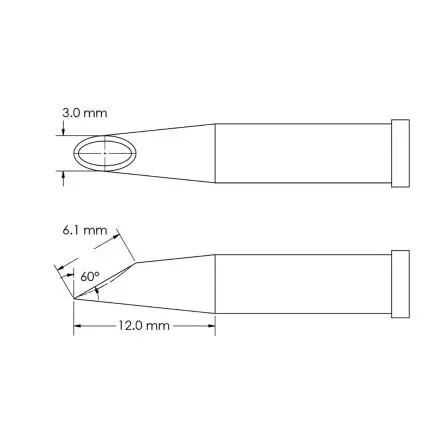 Produktfoto 1 von Metcal 12 mm Lötspitze 6.1 mm Angeschrägt 60 ° GT4