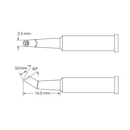 Metcal 16 mm Lötspitze 3 mm Angeschrägt 30 ° GT6