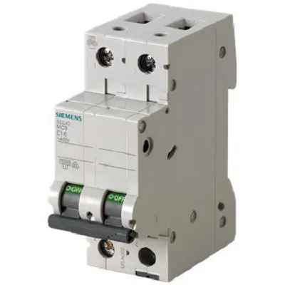Produktfoto 1 von Siemens 5SL4 Miniaturüberlastschalter Typ C, Pol 2-polig 20 A 400 V ac, Abschaltvermögen 10 kA SENTRON 72 V dc