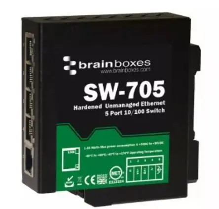 Produktfoto 1 von Brainboxes Ethernet-Switch 5-Port Unmanaged 100Mbit/s