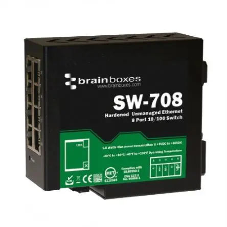 Produktfoto 1 von Brainboxes Ethernet-Switch 8-Port Unmanaged 100Mbit/s
