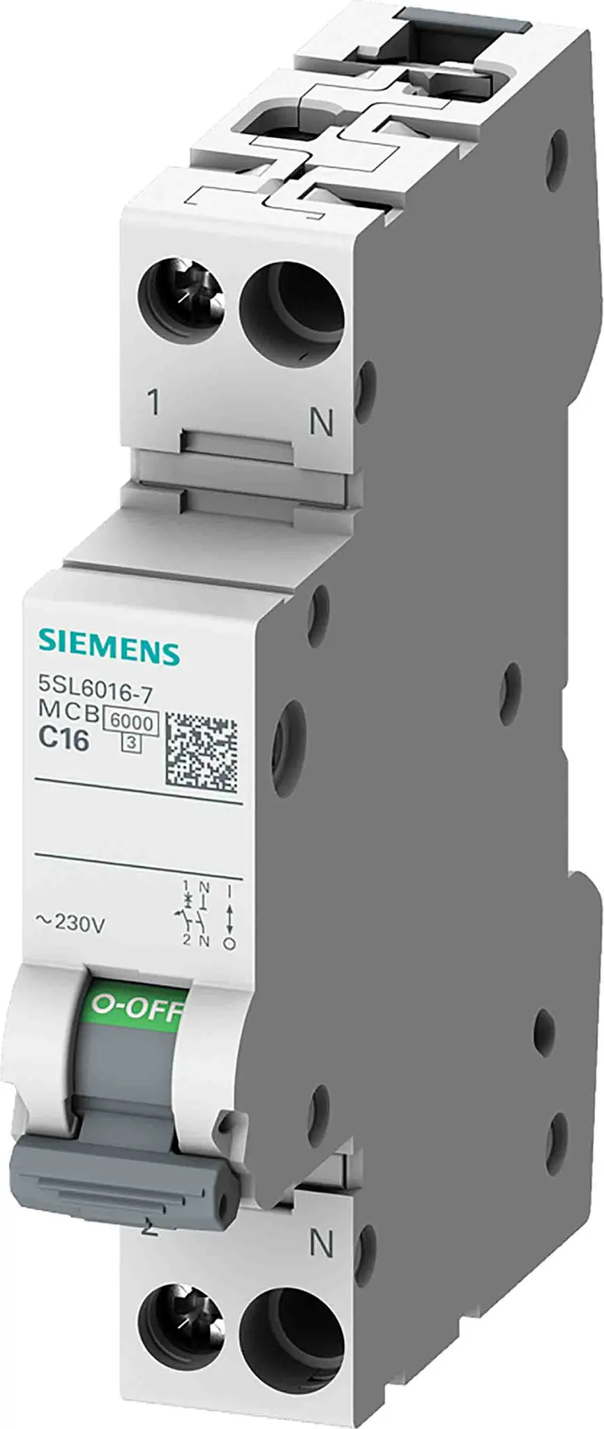 Produktfoto 1 von Siemens 5SL6 Miniaturüberlastschalter Typ C, Pol 1-polig 4 A 230 V ac, Abschaltvermögen 10 kA SENTRON 72 V dc
