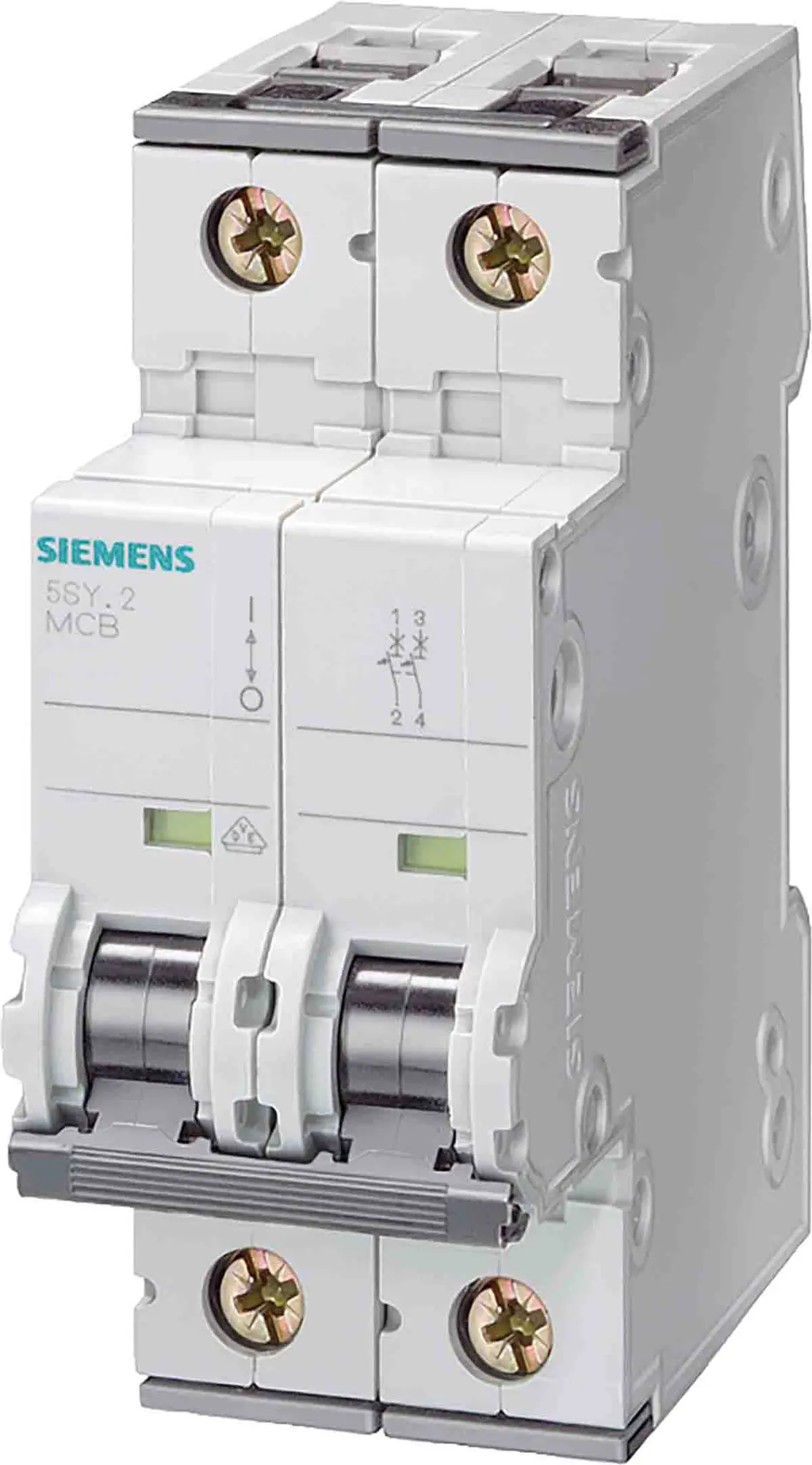 Produktfoto 1 von Siemens 5SY4 Miniaturüberlastschalter Typ D, Pol 2-polig 3 A 400 V ac, Abschaltvermögen 10 kA SENTRON 72 V dc