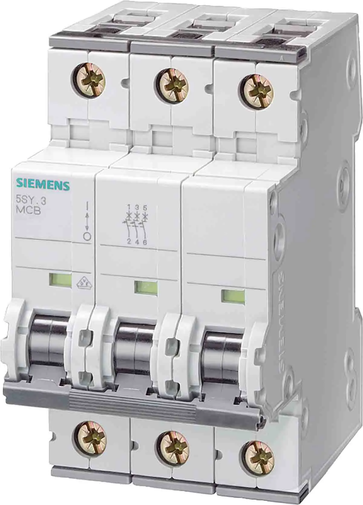 Produktfoto 1 von Siemens 5SY4 Miniaturüberlastschalter Typ D, Pol 3-polig 13 A 400 V ac, Abschaltvermögen 5 kA SENTRON 72 V dc
