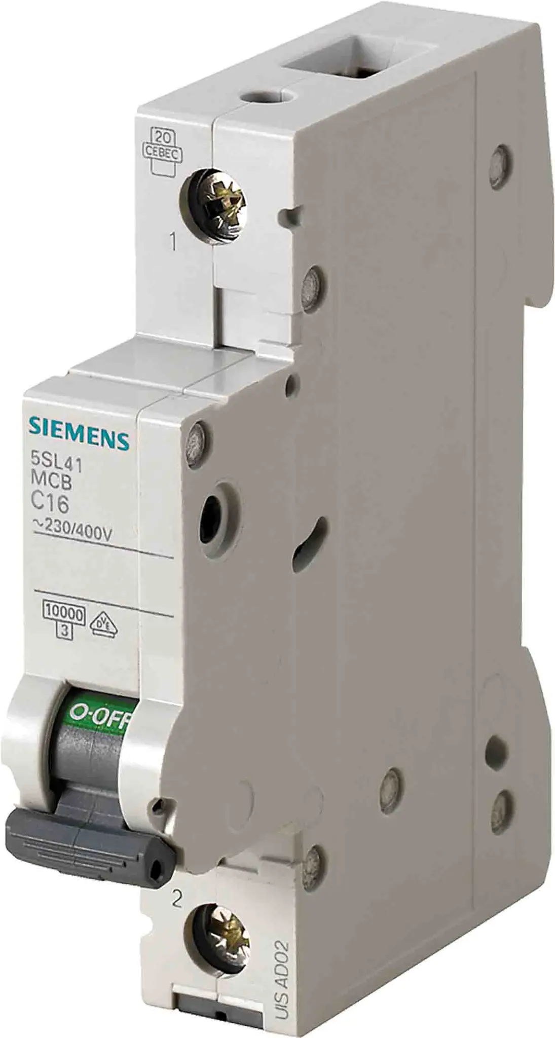 Produktfoto 1 von Siemens 5SL4 Miniaturüberlastschalter Typ C, Pol 1-polig 6 A 400 V ac, Abschaltvermögen 10 kA SENTRON 72 V dc