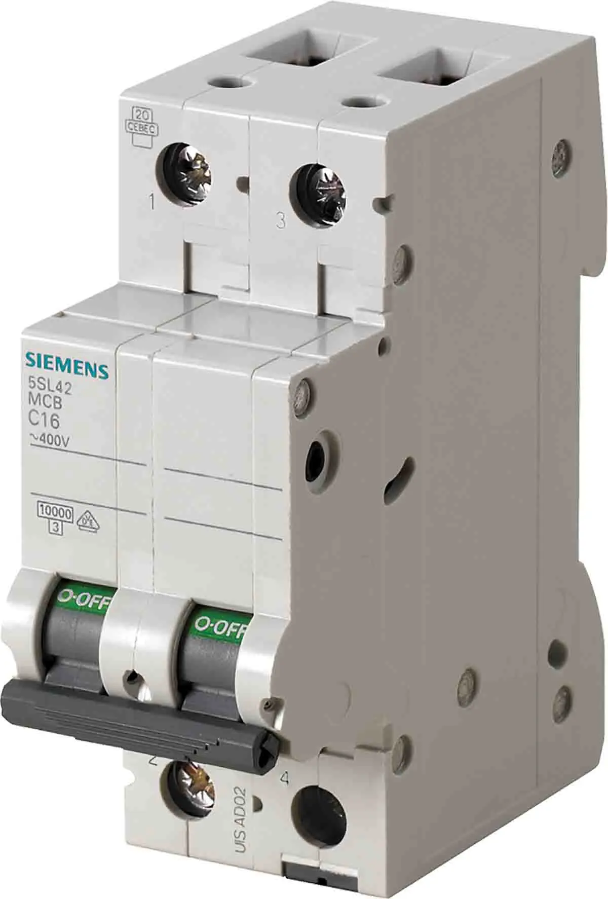 Produktfoto 1 von Siemens 5SL4 Miniaturüberlastschalter Typ C, Pol 2-polig 32 A 400 V ac, Abschaltvermögen 10 kA SENTRON 72 V dc
