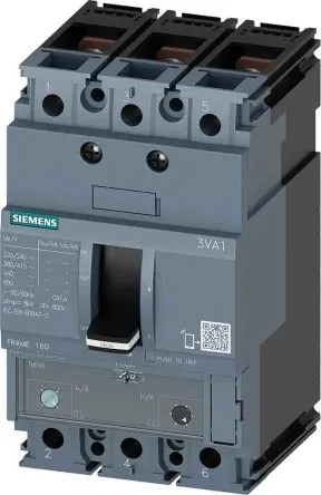 Produktfoto 1 von Siemens SENTRON 3VA1, Kompaktschutzschalter 3-polig, 100A / Abschaltvermögen 36 kA 690V ac 500 V dc