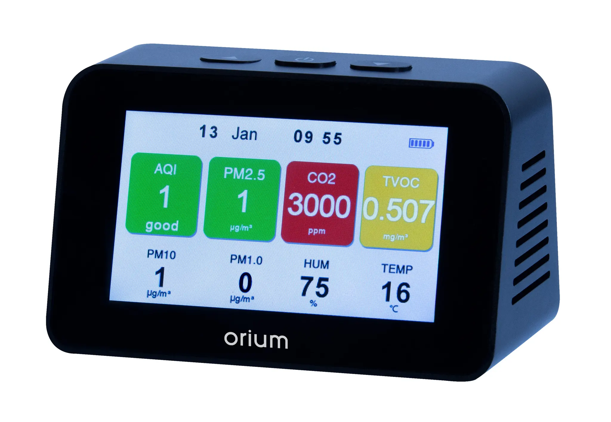 Orium Quaelis 34 LCD-Hintergrundbeleuchtung Luftqualitätsmessgerät 50 °C, bis 50 °C, Batterie, USB-betrieben / 90 %RH