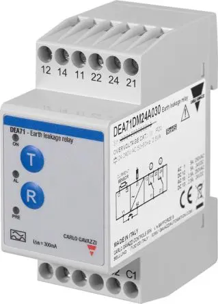 Produktfoto 1 von Carlo Gavazzi DEA71 Erdschlussrelais 50 to 60 Hz ±10%, 300 mA Relais 1-poliger Umschalter, 14 Schließer, 12 NC Ausgang