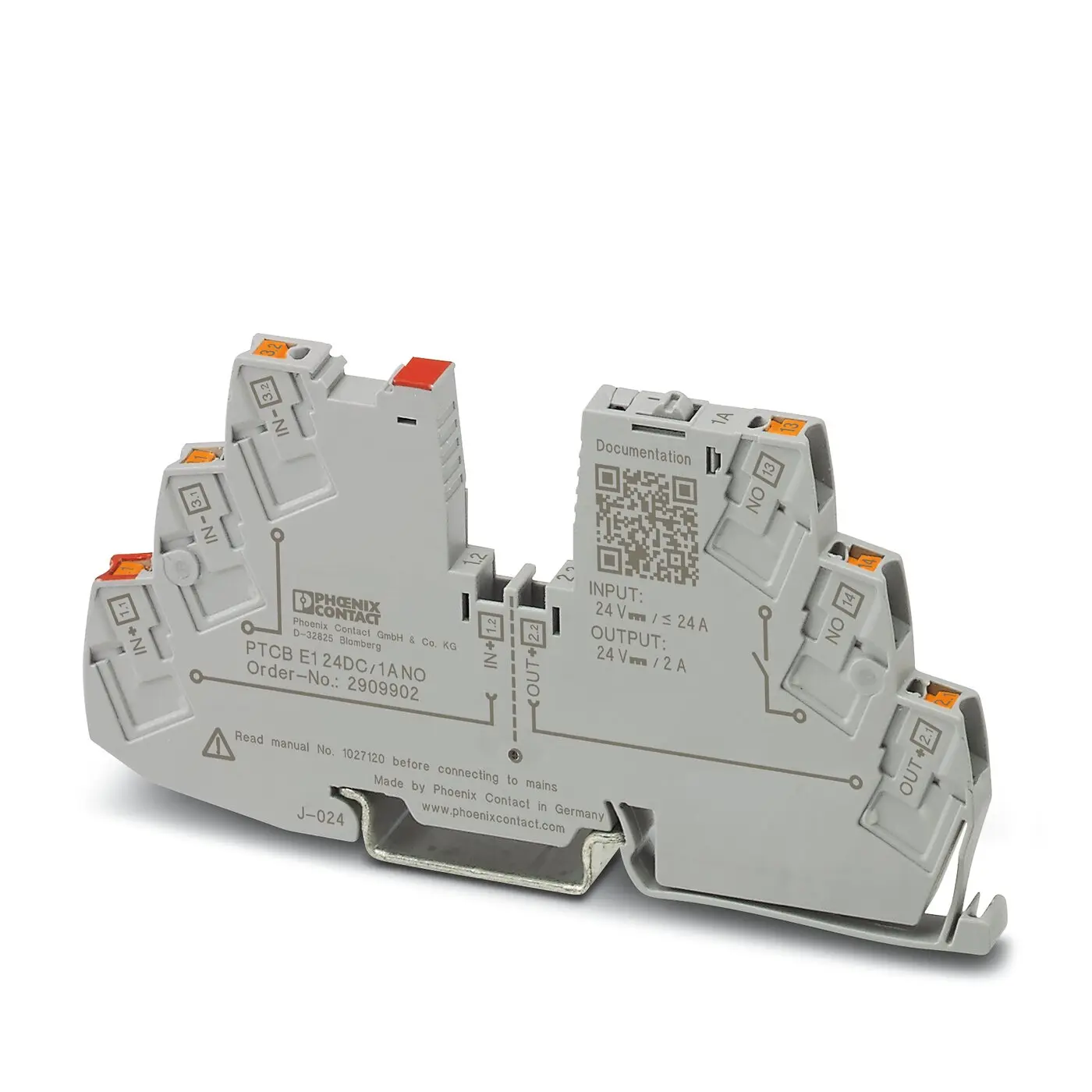Produktfoto 1 von Phoenix Contact PTCB PTCB E1 Elektronischer Schutzschalter 24 V 1, 1 A DIN-Hutschiene 48 A, Typ E L. 105.8 mm x 55.6 mm