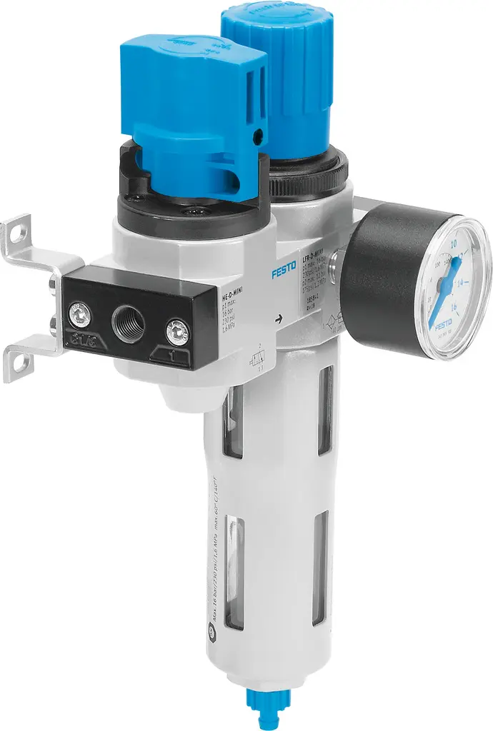 Produktfoto 1 von Festo LFR 1/4 in G Wartungseinheit, Filterregler-Öler, Manuell 40 μm Ja 1/4 in G, 16 bar