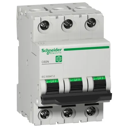 Produktfoto 1 von Schneider Electric C60N Miniaturüberlastschalter Typ D, Pol 3-polig 10A, Abschaltvermögen 10 kA Multi9 125 V dc