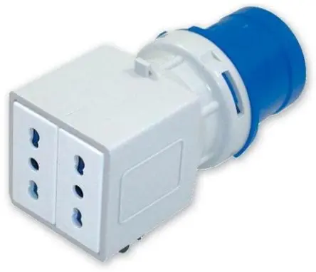 Produktfoto 1 von RS PRO RS PRO Industrieller Stromversorgungssteckverbinder-Adapter Blau, 230V 2P+T / 16A, Kabel IP20