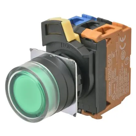 Produktfoto 1 von Omron A22NZ Druckschalter Grün Beleuchtet Tastend Panel Ø 22 mm, SPST / 10mA 30 V dc 24 V ac, IP66