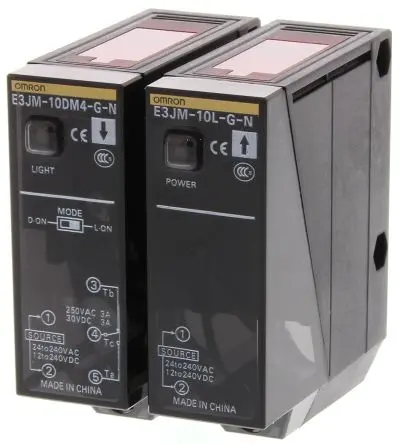 Produktfoto 1 von Omron E3JM Kubisch Optischer Sensor, Durchgangsstrahl, Bereich 10 m, Relais Ausgang, Klemmleiste