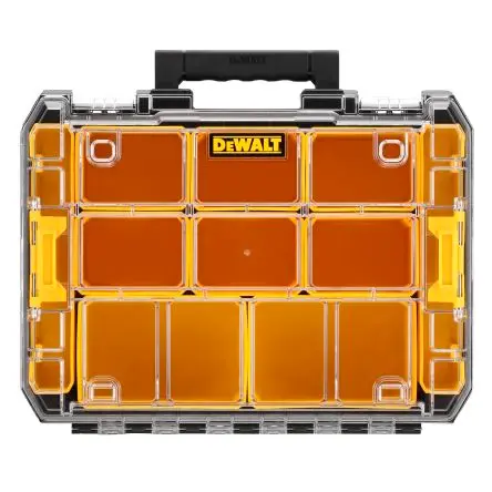 Produktfoto 1 von DeWALT Kleinteilebox, Polycarbonat Gelb, 10 Fächer Verstellbare Fächer, 119 mm x 440mm x 332 mm