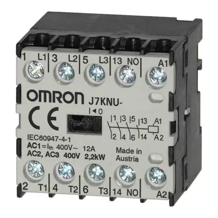 Produktfoto 1 von Omron J7KNU Schütz 24V ac-Spule, 3-polig / 5 A 2.2 kW 3 Schließer, 1 Öffner Stillson-Rohr 2-Hilfskontakte