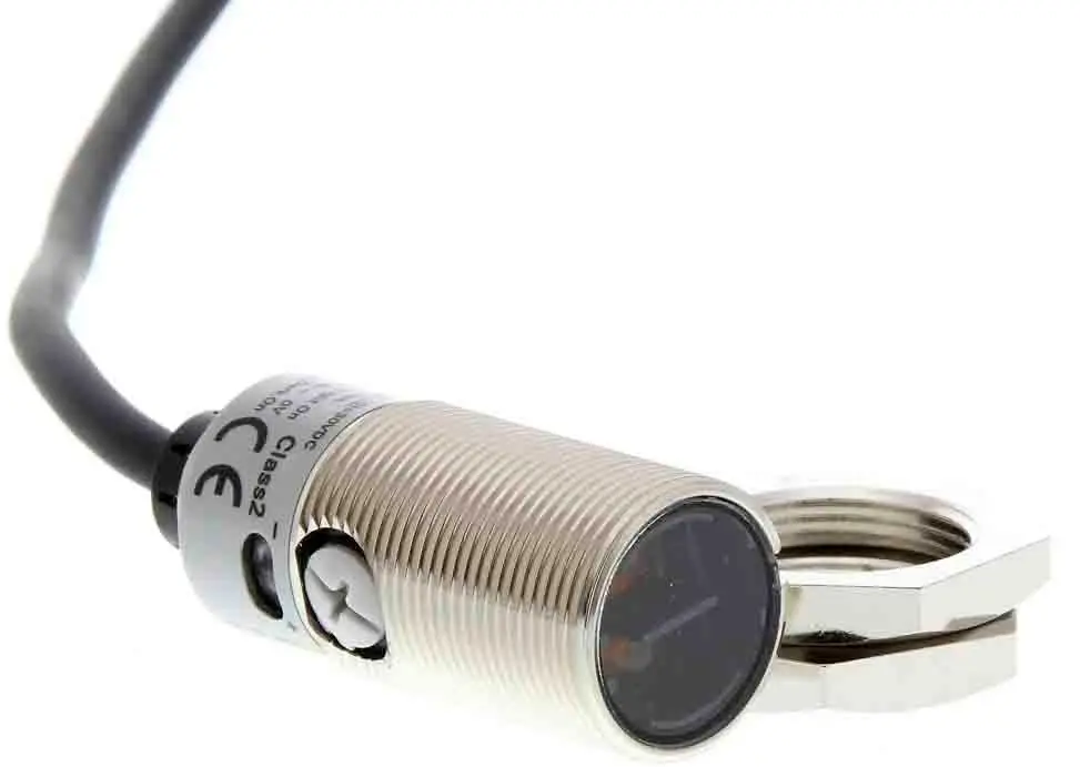 Produktfoto 1 von Omron E3FB zylindrisch Optischer Sensor, Diffus, Bereich 100 mm, PNP Ausgang, Anschlusskabel
