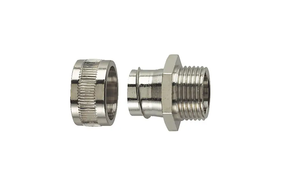 Produktfoto 1 von HellermannTyton HelaGuard Messing vernickelt Kabelrohr Fitting Kabelrohr M32 32 mm Grau IP40