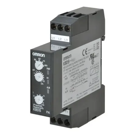 Produktfoto 1 von Omron K8DS Überwachungsrelais 3-phasig, 1-poliger Umschalter DIN-Hutschiene