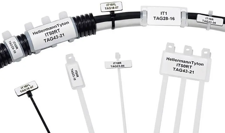 Produktfoto 1 von HellermannTyton Kabeletiketten B. 43 mm für IMP-Schilder und -Anhänger, IT-Kabelbinder 2500 Per Pack auf Weiß 21 mm