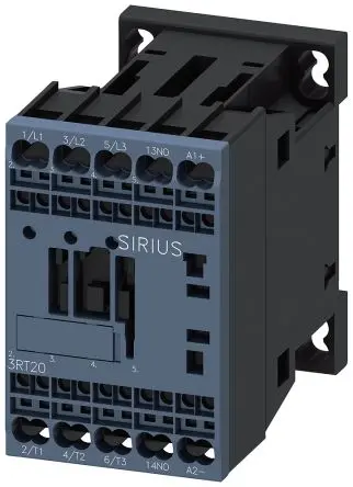Produktfoto 1 von Siemens 3RT2 Schütz 24V dc-Spule, 3-polig, 690V / 9 A 24V dc 4 kW 1 Schließer Motorsteuerung 1-Hilfskontakte